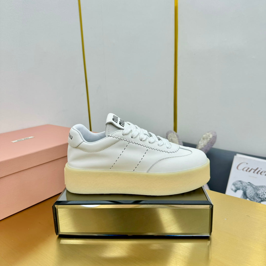 THICK-SOLED RETRO SNEAKERS IN WHITE SMOOTH LAMBSKIN、mysite、Cacoeks