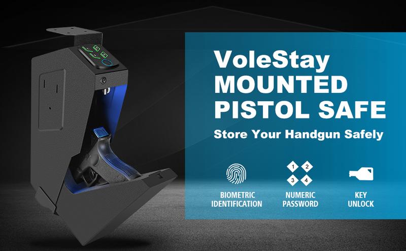 Product Introduction of Biometric Mounted Gun Safe for Nightstand, Desk, Bed Side, Wall,Truck - Auto Open Hidden Handgun Safe-with Fingerprint, 4-button Backlit Keypad, KEY lockbox bedside safe hidden safe 6