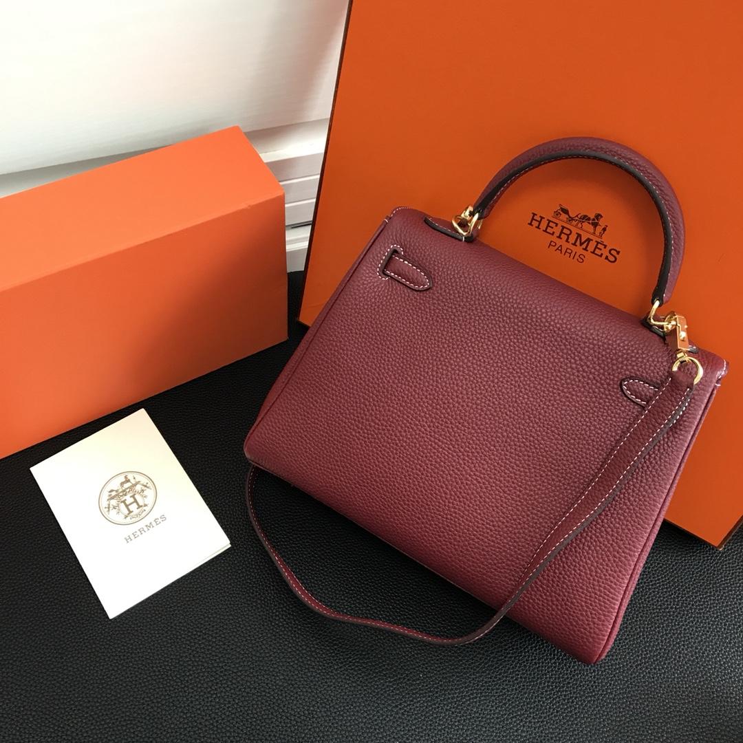 Hermes 25cm Kelly Bag Togo Leather Handbag Dark Red