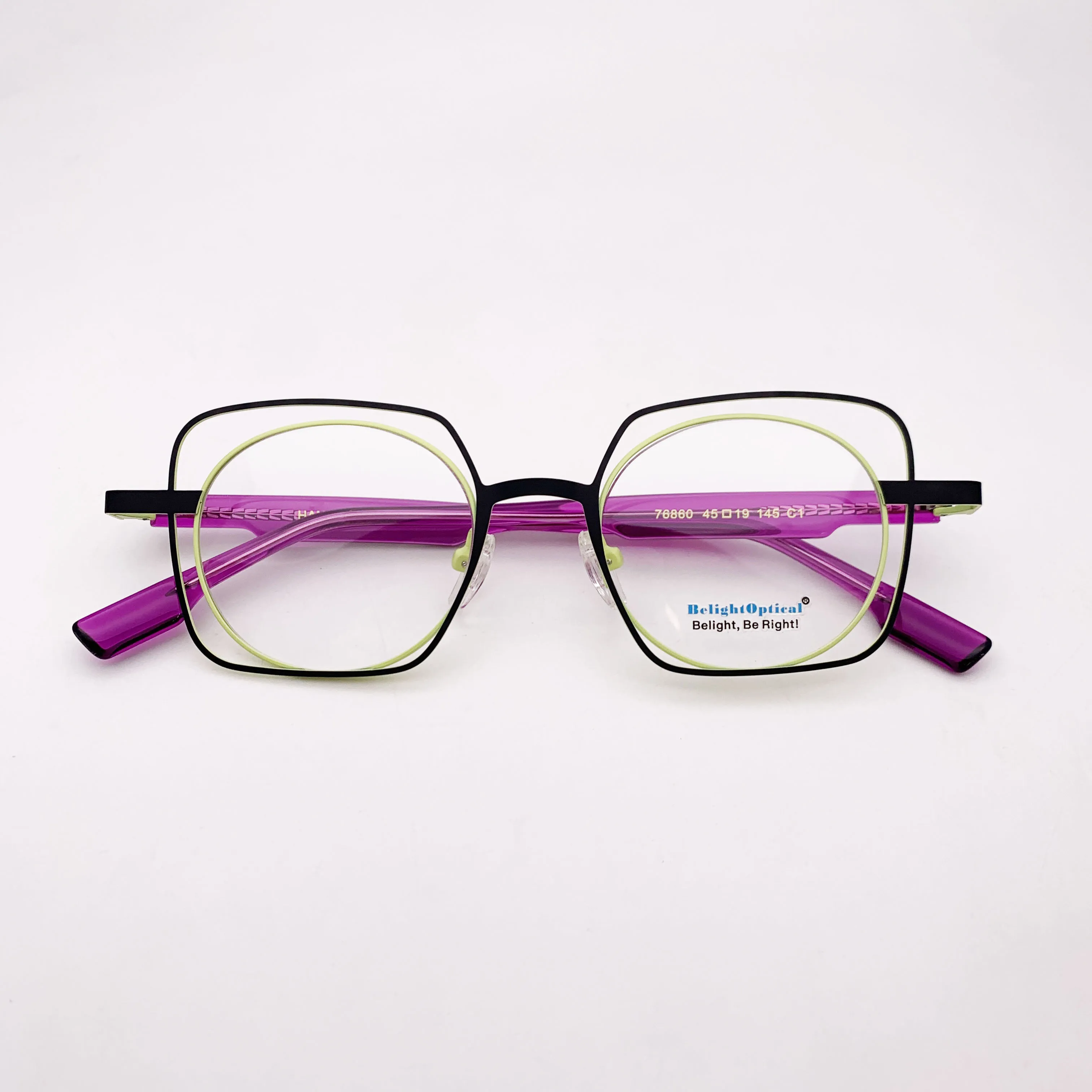 Fancy Colorful Vintage Acetate With Metal Pink Square Shape Optical Glasses Spectacle Frame Prescritpion Lens Women Style