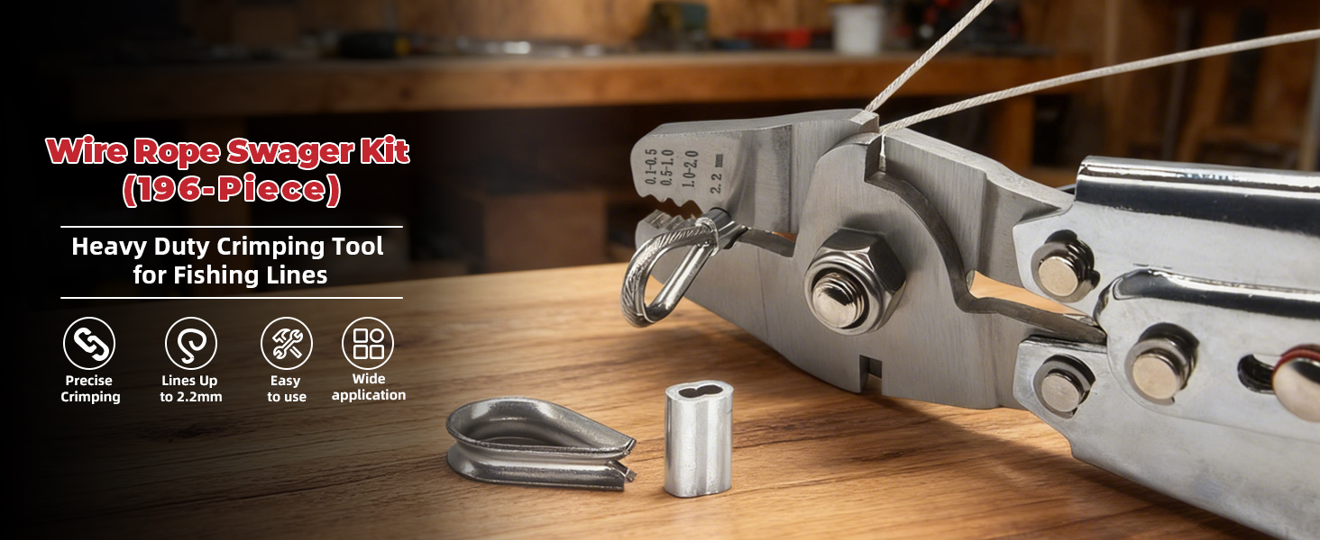 (196PCS) Pliers Crimper Sleeves Tool Wire Rope Swager Terminal Crimpers For Fishing Plier Diy Tool