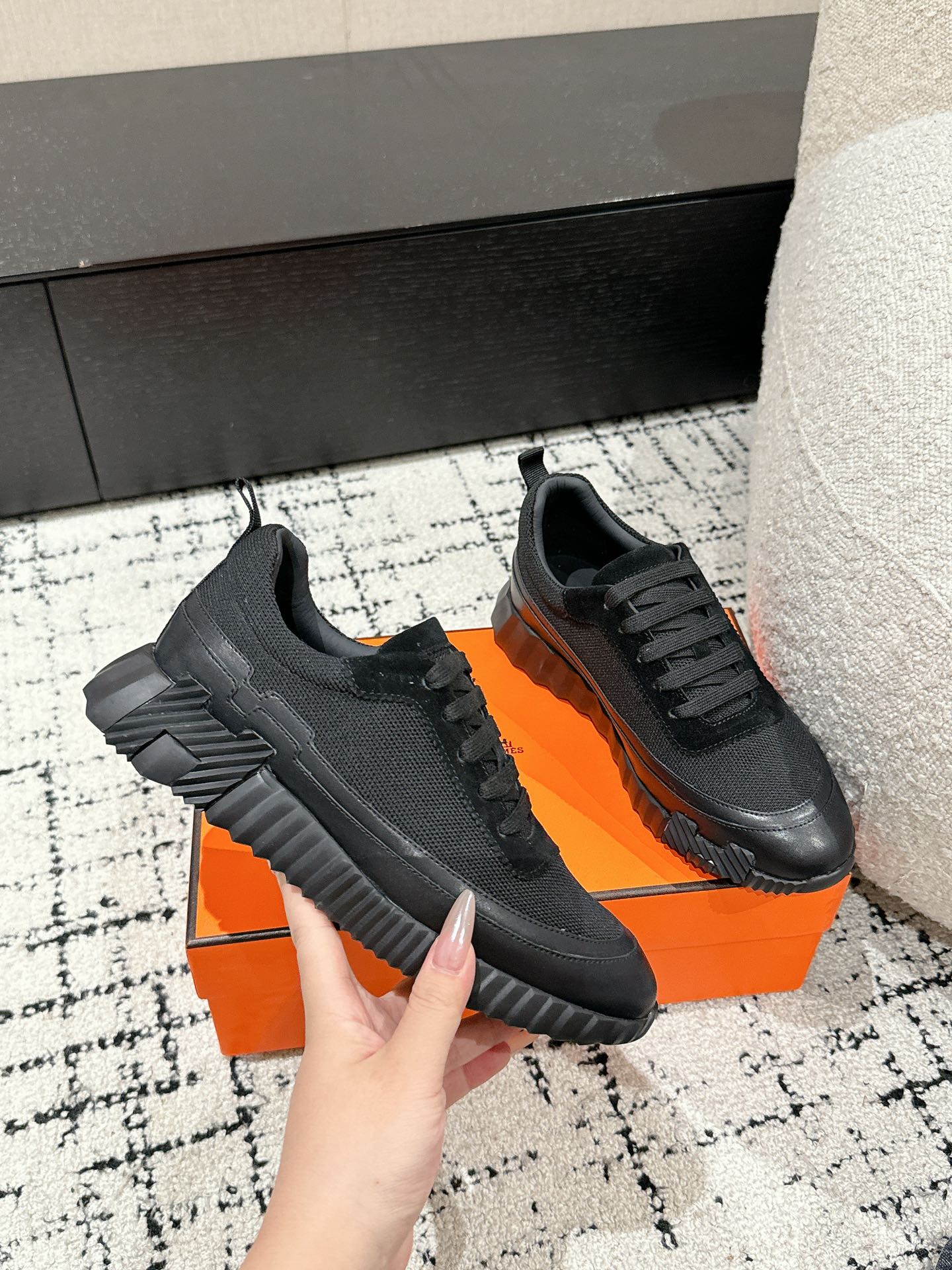 BOUNCING SNEAKER IN BLACK CALFSKIN AND FABRIC、mysite、Cacoeks