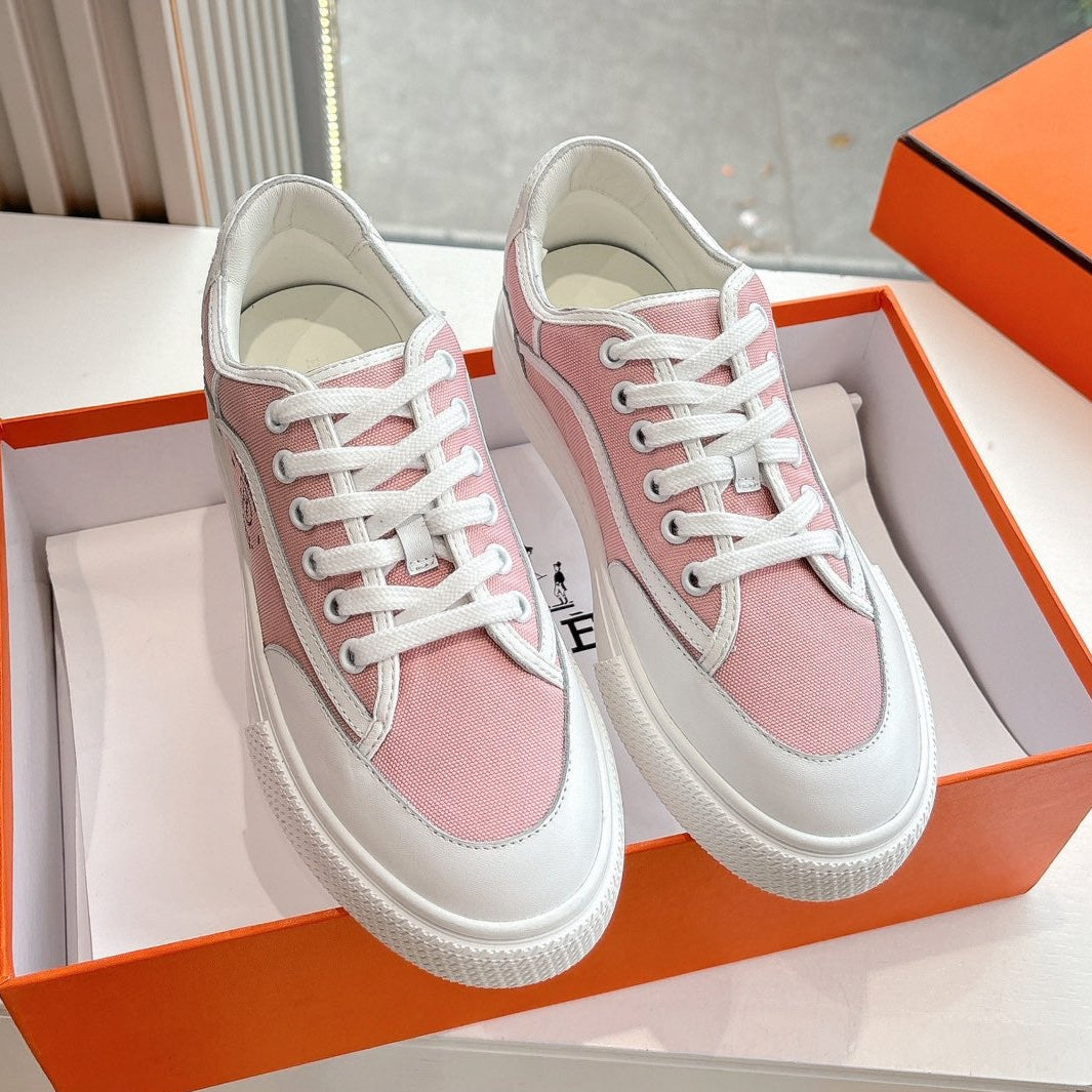 GET SNEAKER IN ROSE PINK MAXI CANVAS AND WHITE CALFSKIN、mysite、Cacoeks
