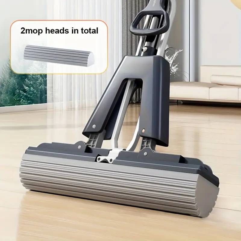 1pc double fold squeezing mop sponge mop with 2 mop heads water absorbent household floor mop free handwash sponge mop details 0