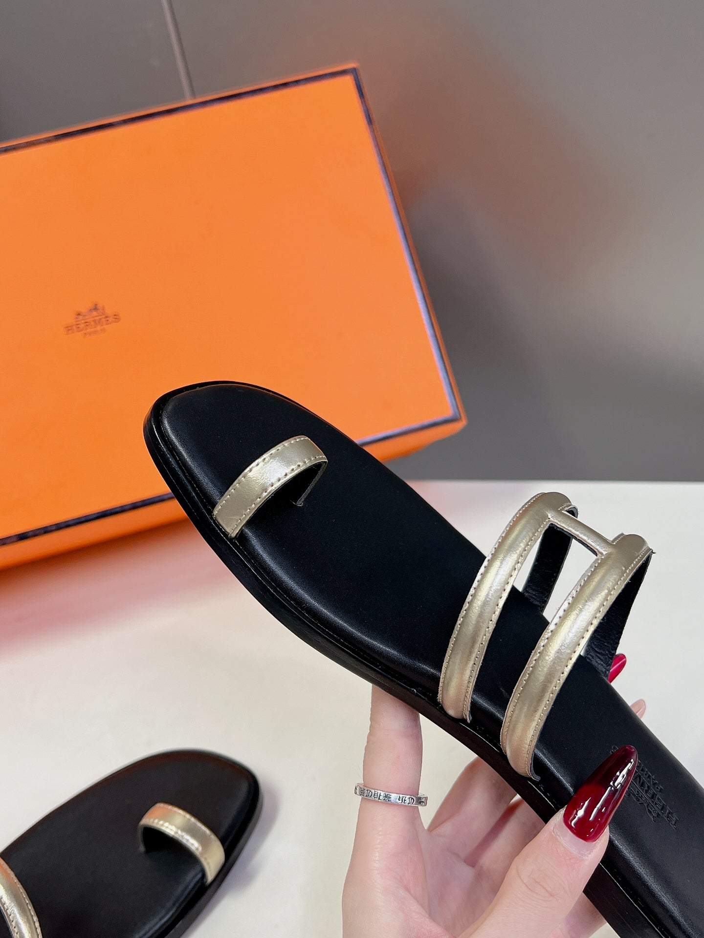 Georgia Sandals Gold Black Calfskin、mysite、Cacoeks