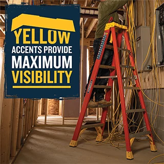 Ladder with bright yellow accents in use