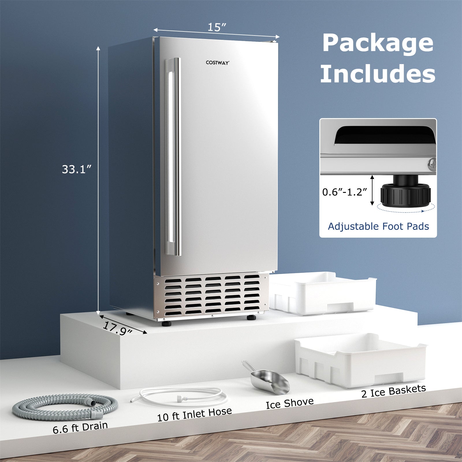Eletriclife Under Counter Nugget Ice Maker with Self-Cleaning and 24H Timer