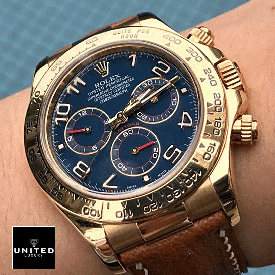 Rolex Daytona Cosmograph 116518 Blur Dial Replica 5 Rolex Daytona Blue Dial 116518 Replica on his arm