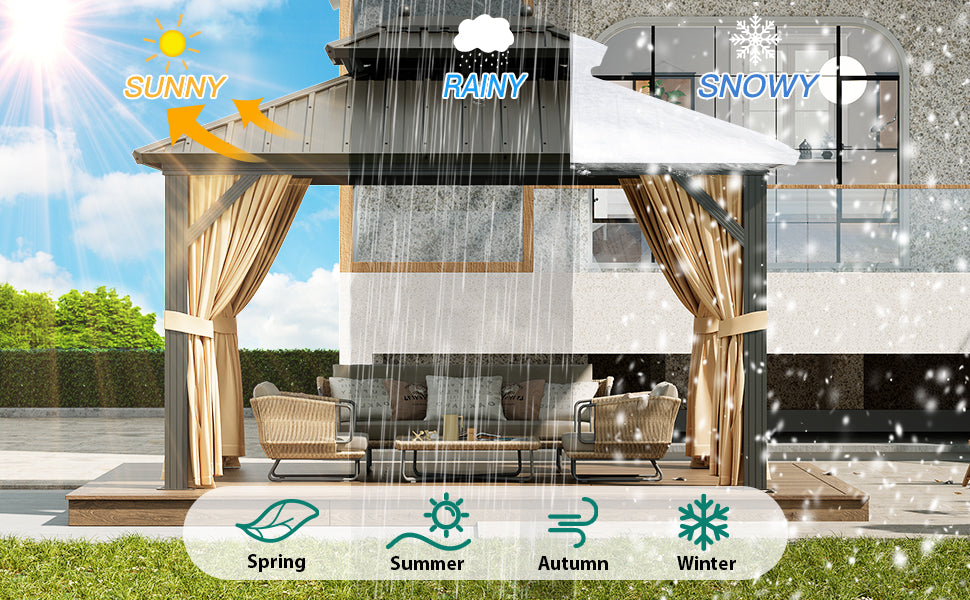 Hardtop Gazebo with Nettings and Curtains