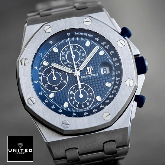 Audemars Piguet Royal Oak Offshore 26237ST.OO.1000ST.01 Replica audemars piguet royal oak offshore 26237ST.OO .1000ST.01 replica stick Audemars Piguet 26237ST.OO_.1000ST.01 Blue Dial Stainless Steel Replica grey background