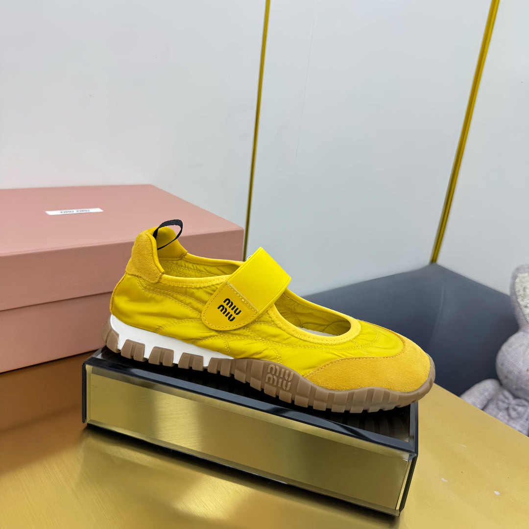 BALLERINAS SHOES IN YELLOW TYRE TECHNICAL FABRIC AND SUEDE、mysite、Cacoeks