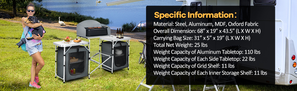 Goplus Folding Camping Kitchen Table with Storage