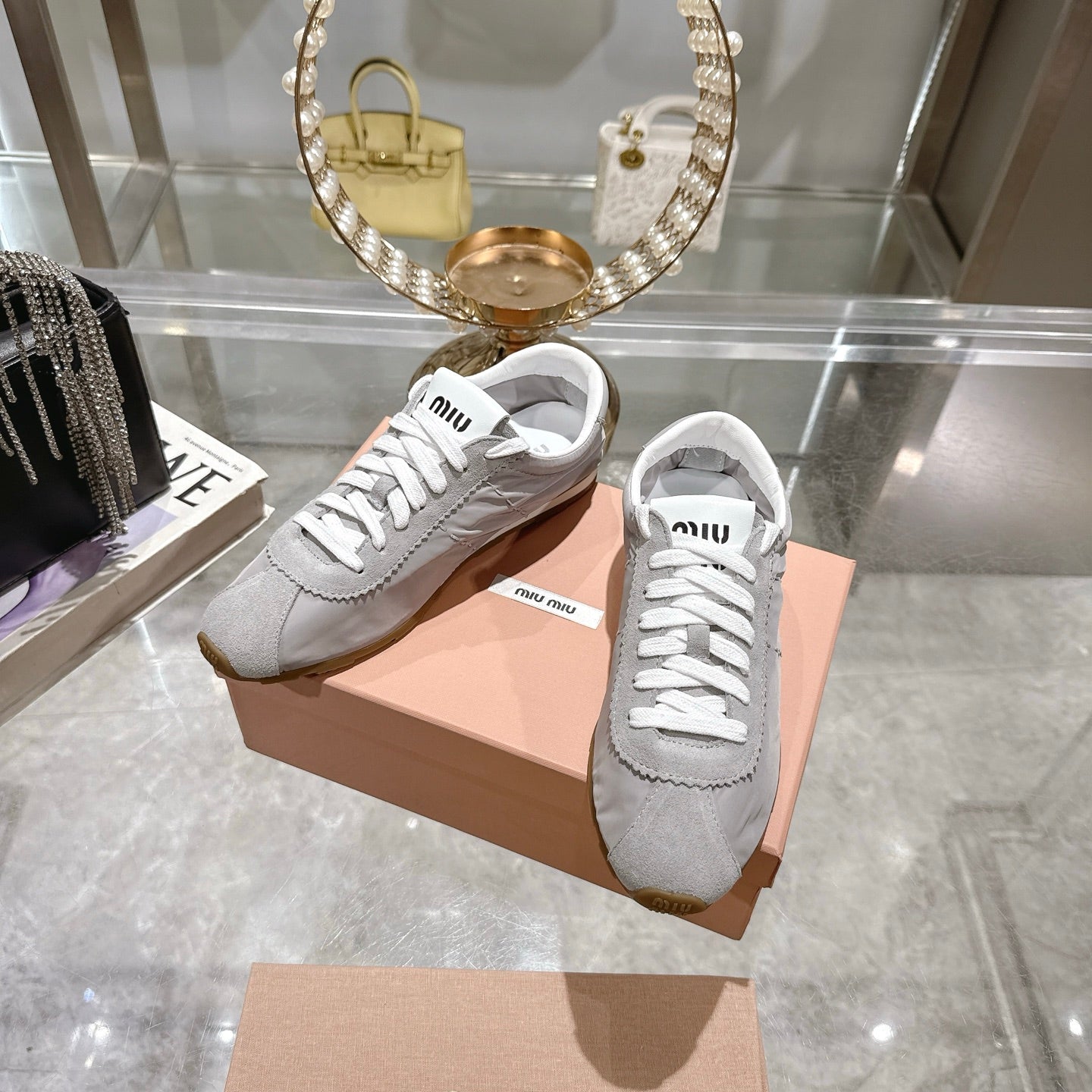 PLUME NAPPA SNEAKERS IN GREY SUEDE AND CANVAS、mysite、Cacoeks