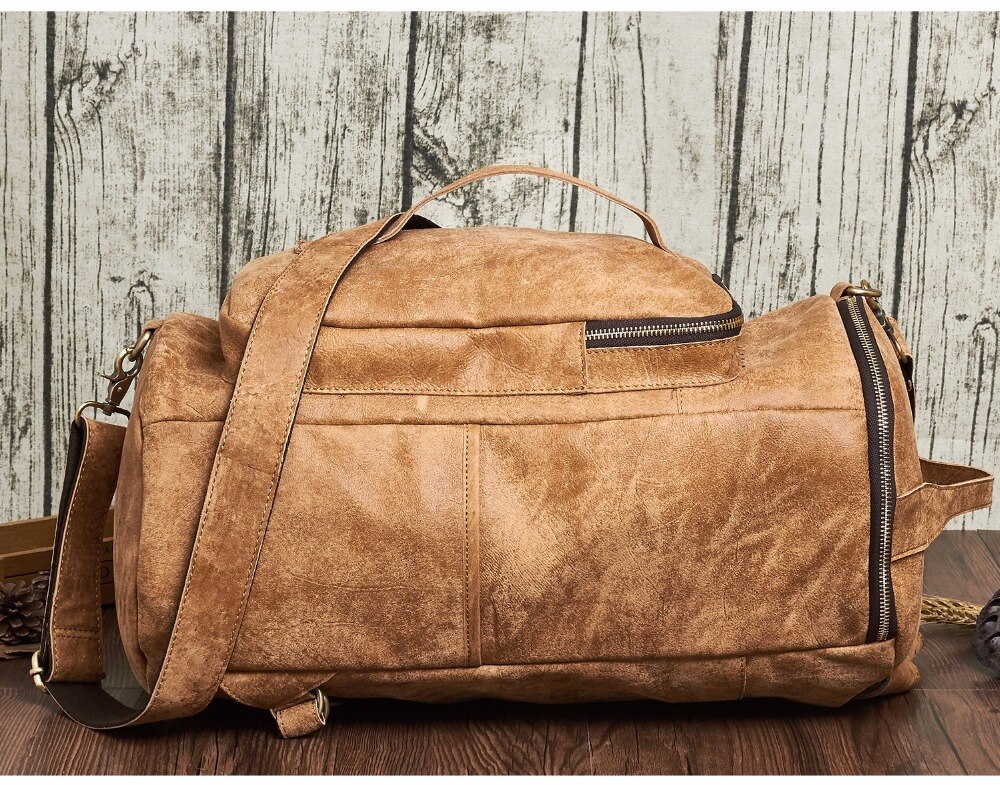 Side Display of Woosir Genuine Leather Cylindrical Backpack 