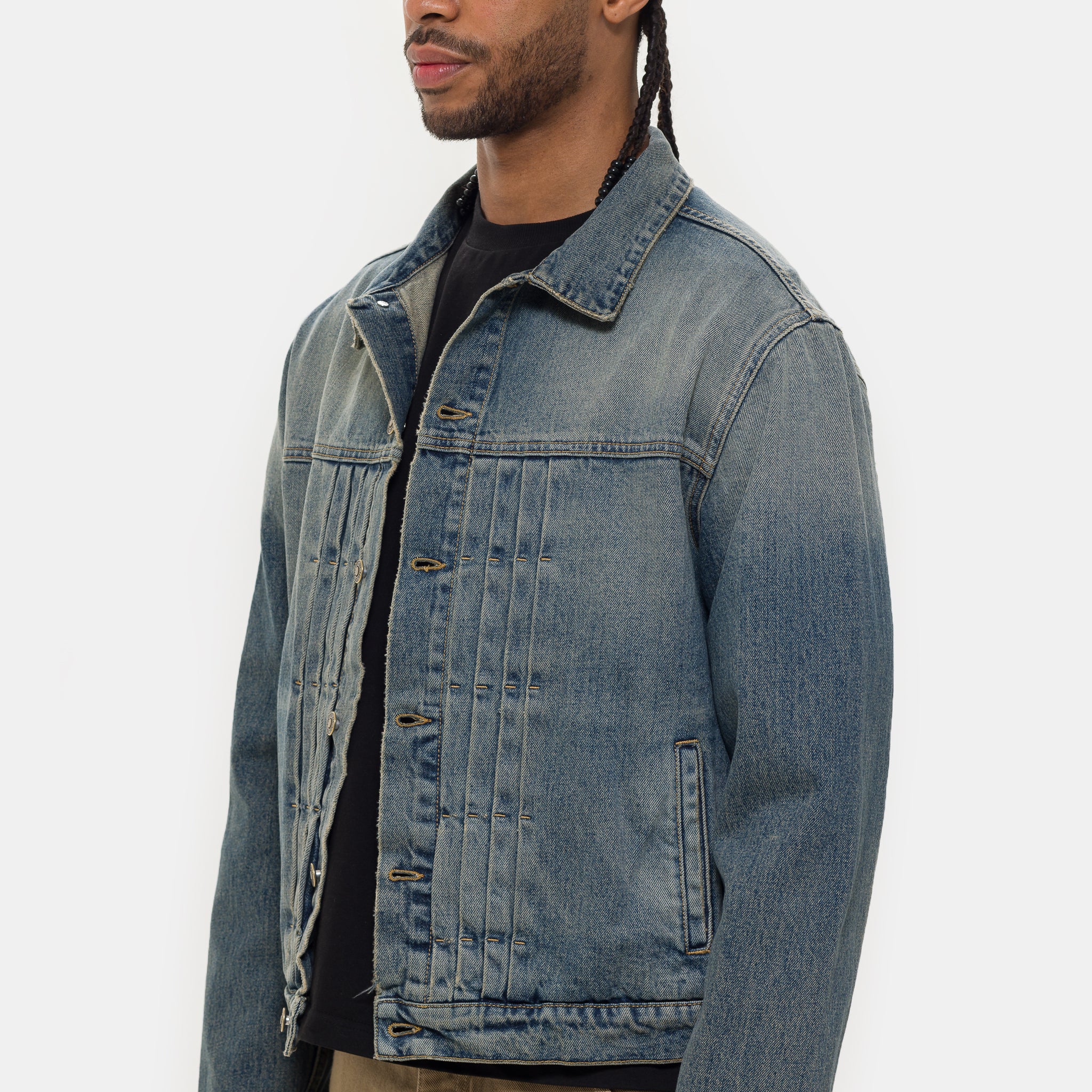 Alias Denim Trucker Jacket in Blue/Brown Sugar Washing
