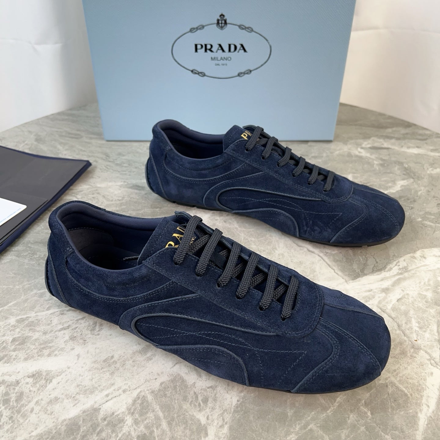 PRADA 25S MONTECARLO ANTIQUED SNEAKERS IN NAVY BLUE SUEDE、mysite、Cacoeks