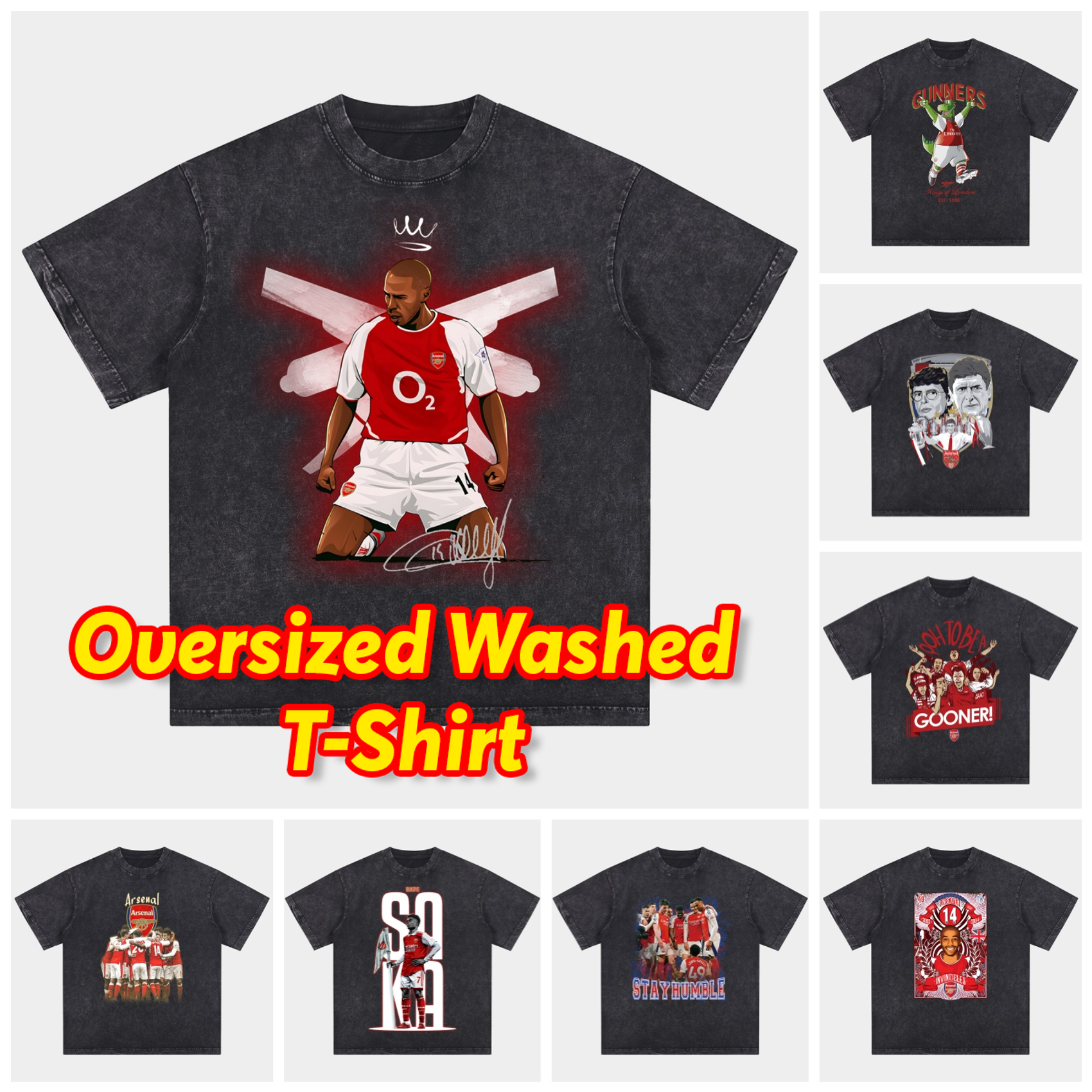 UltraTrikot-Arsenal Henry Wenger Saka Gunners Oversized Washed T-Shirt