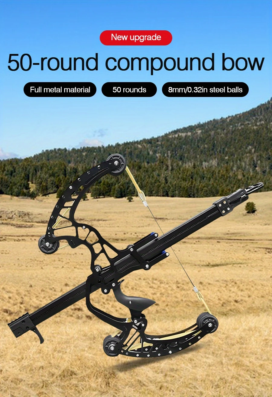 new   50 shots steel ball compound bow recurve bow full metal   shooting slingshot archery and ball dual use bow outdoor competitive sports high power long range adult bow details 1