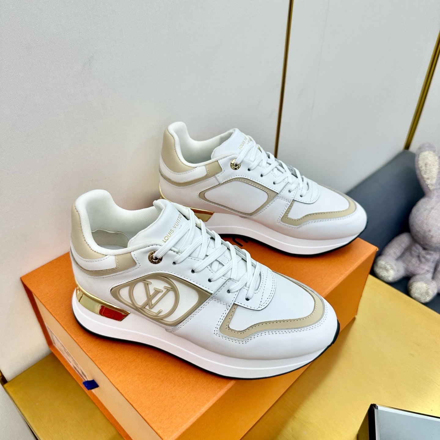 NEO RUN AWAY SNEAKER IN WHITE MIX GOLD CALFSKIN、mysite、Cacoeks
