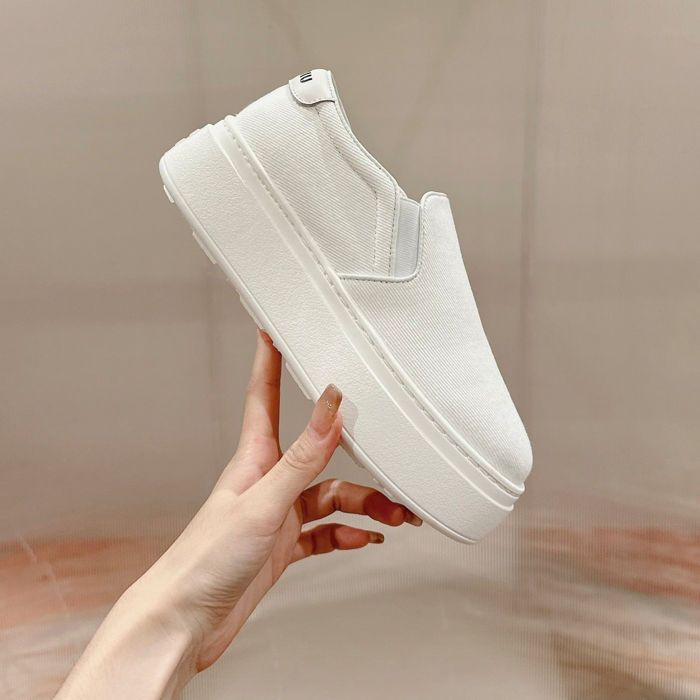 Slip-on Shoes High Sole White Canvas、mysite、Cacoeks