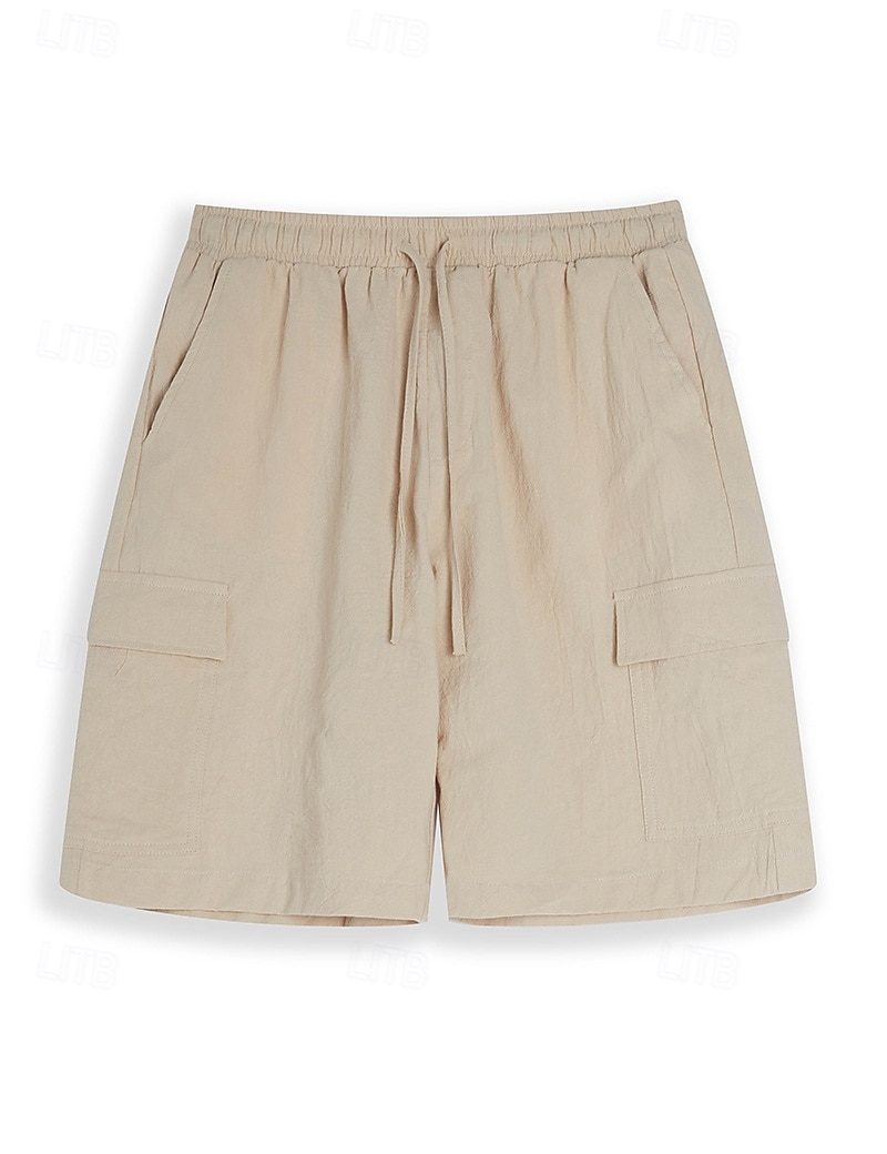 Men's Shorts Linen Shorts Summer Shorts Beach Shorts Drawstring Elastic Waist Multi Pocket Plain Knee Length Outdoor Beach Hawaiian Casual ArmyGreen Black Inelastic 2025 - $17.99 –P12