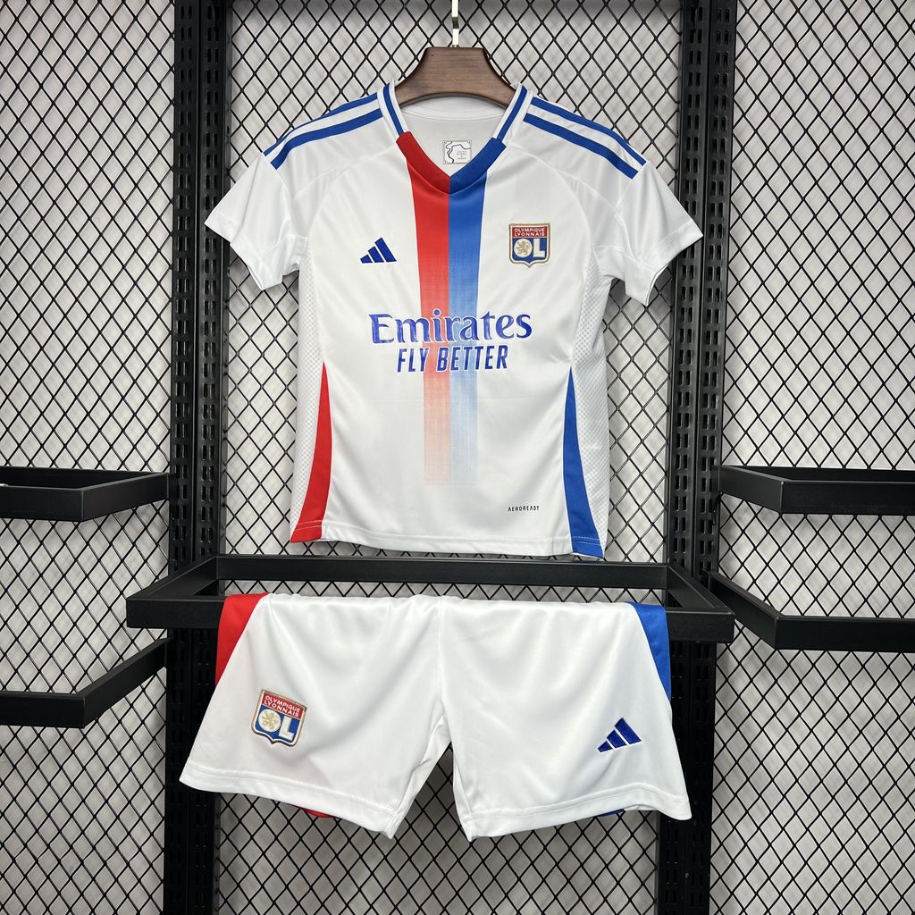 JerseysGala.com | Olympique Lyonnais Lyon 24-25 Home Stadium Kids Kit -Customize Name, Number and Patch | Worldwide Shipping