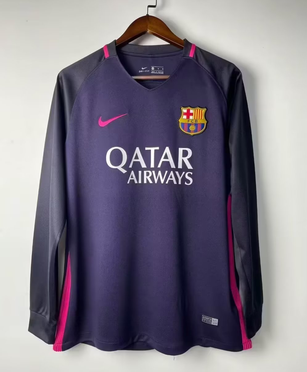 2016/2017 Retro Long Sleeve Barcelona Away Football Shirt 1:1 Thai Quality:football jersey mysite: unitedjerseyfootball 邓江浪:football
