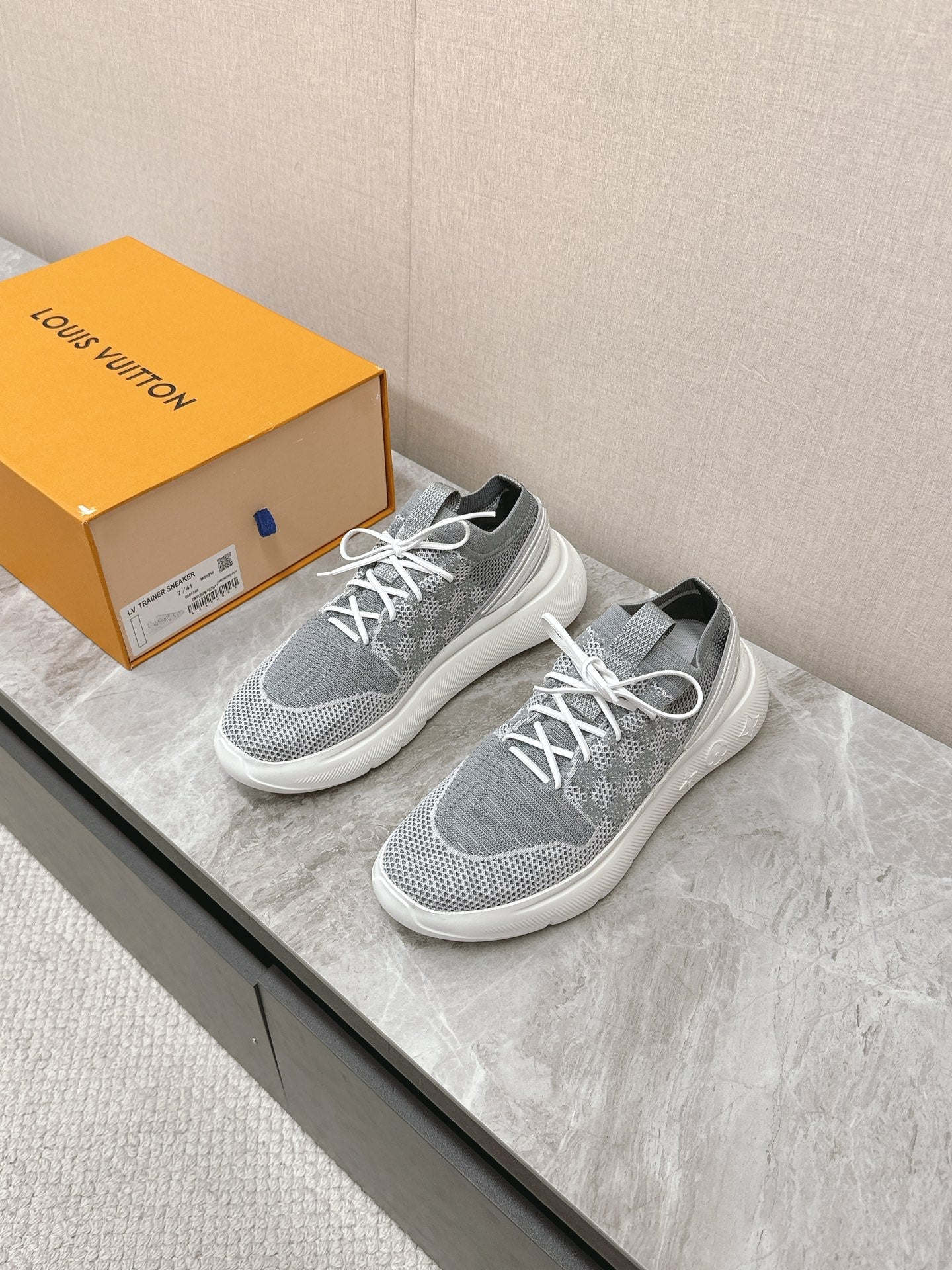 SNEAKERS IN DOVE GRAY DAMIER ELASTIC FABRIC、mysite、Cacoeks
