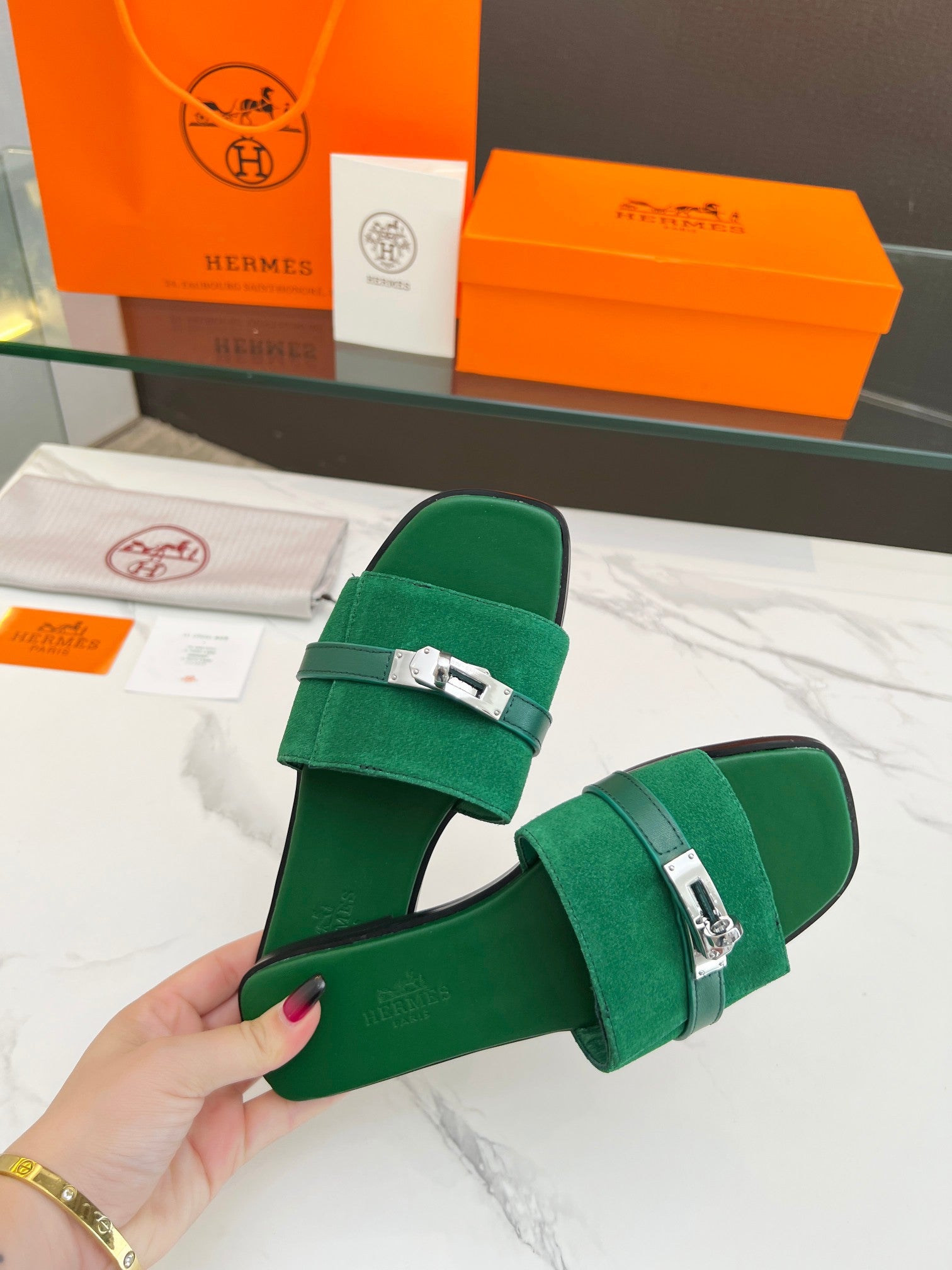 Giulia Sandal Green Suede Green Calfskin、mysite、Cacoeks