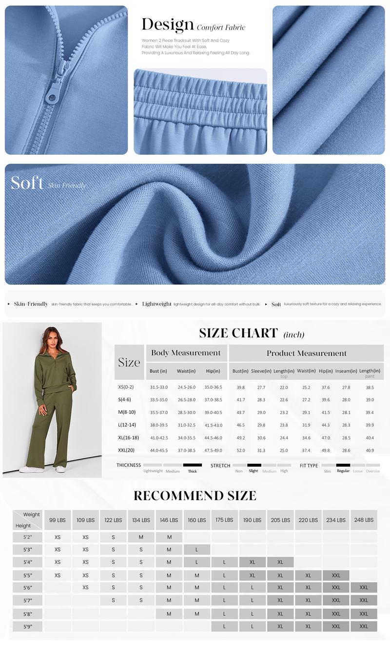 PRETTYGARDEN Women's Casual 2-Piece Sweatsuit Set - Half Zip Pullover Sweatshirt & Wide Leg Pants with Drawstring - Matching Tops & Sweatpants for Comfort