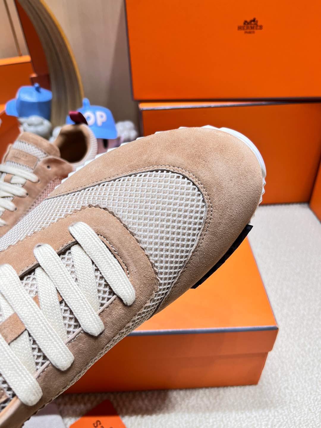 BOUNCING SNEAKER IN PEANUT BROWN SUEDE AND WHITE KNIT、mysite、Cacoeks