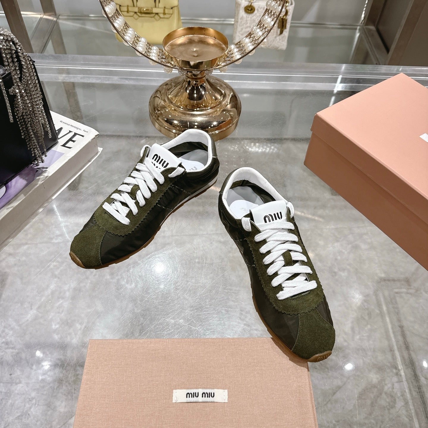 PLUME NAPPA SNEAKERS IN DARK GREEN SUEDE AND CANVAS、mysite、Cacoeks