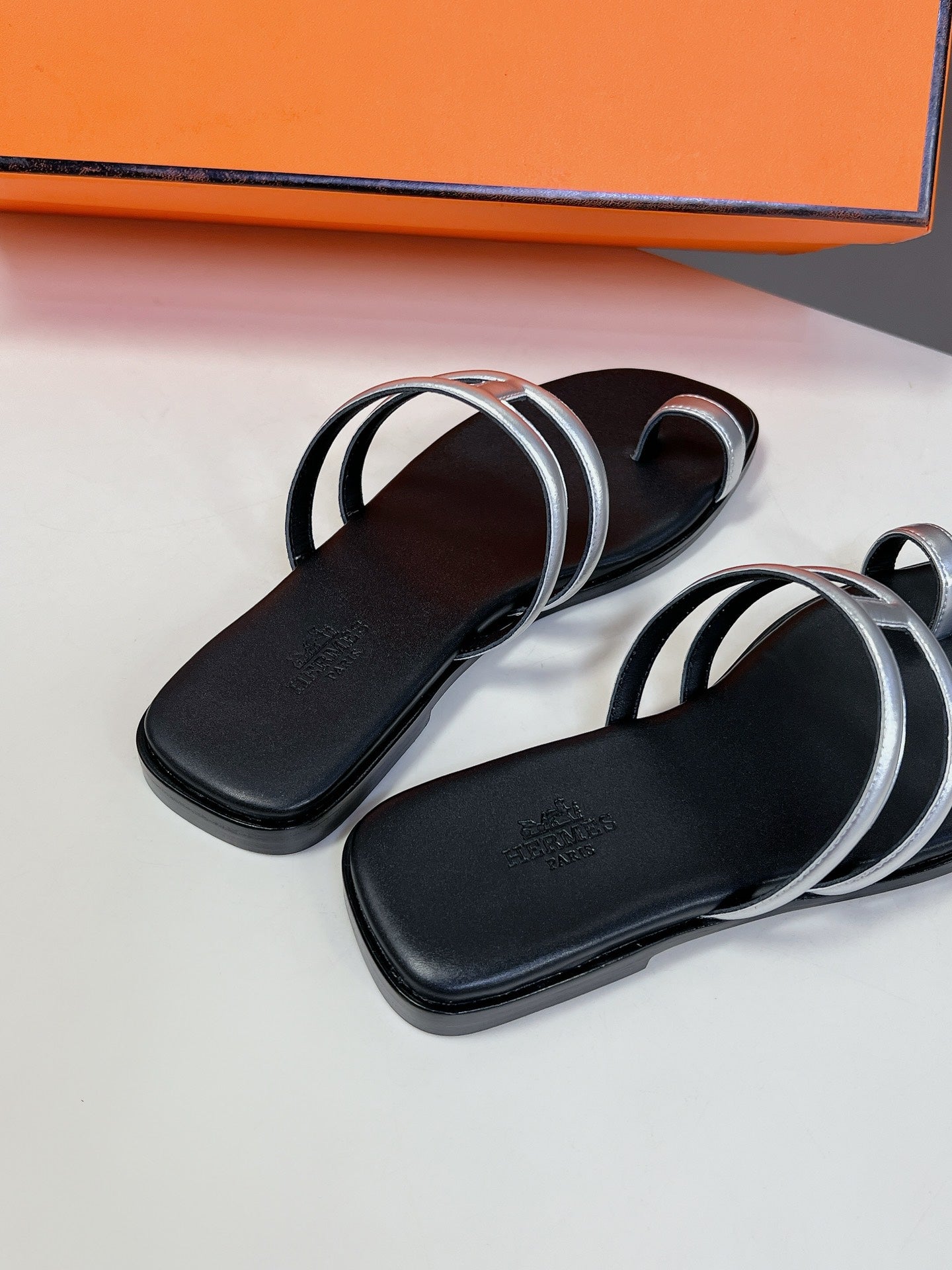 Georgia Sandals Silver Black Calfskin、mysite、Cacoeks