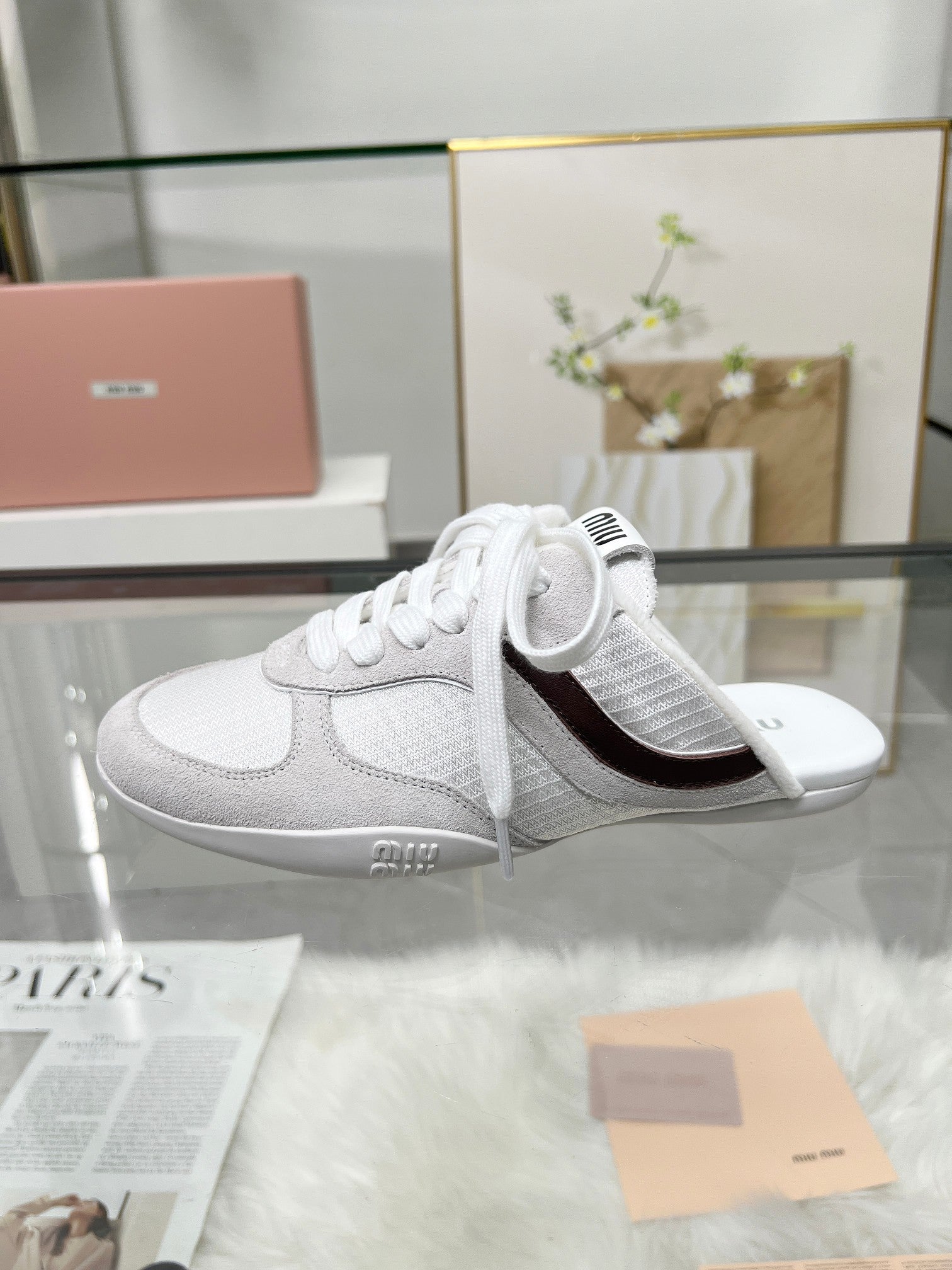 GYMNASIUM SNEAKERS MULES LIGHT GREY SUEDE AND WHITE TECHNICAL FABRIC、mysite、Cacoeks