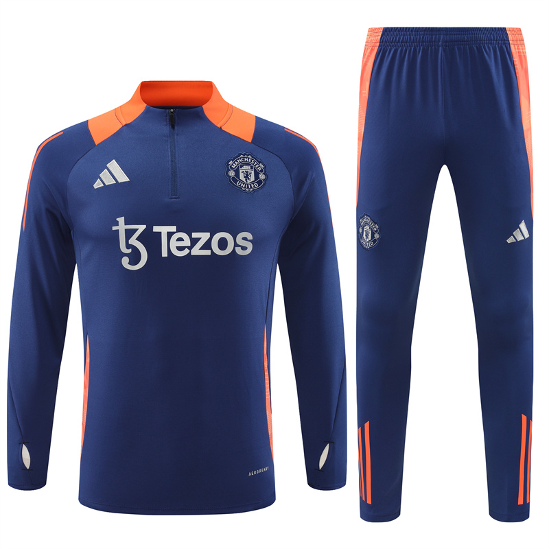 JerseysGala.com | Manchester United 24-25 Long Sleeve Training Set - Deep Blue -Customize Name, Number and Patch | Worldwide Shipping