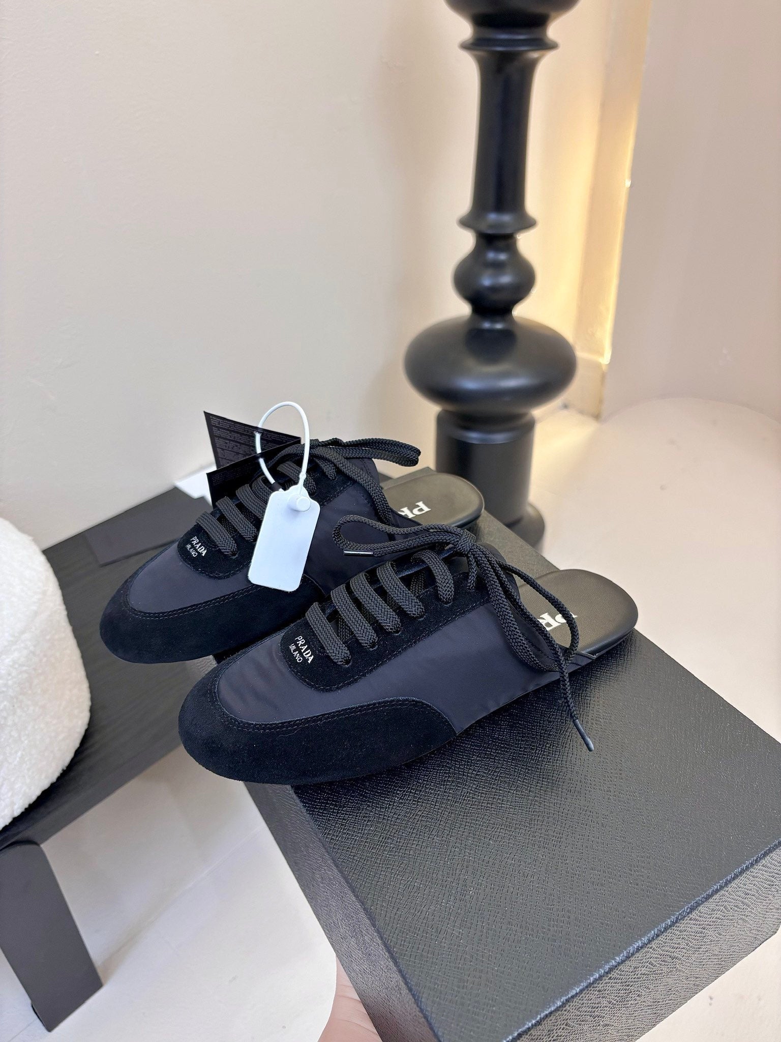 SNEAKER MULES IN BLACK NYLON AND SUEDE、mysite、Cacoeks