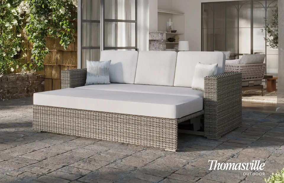 Image of the Thomasville Dillard Convertible Sofa in a beautiful outdoor setting
