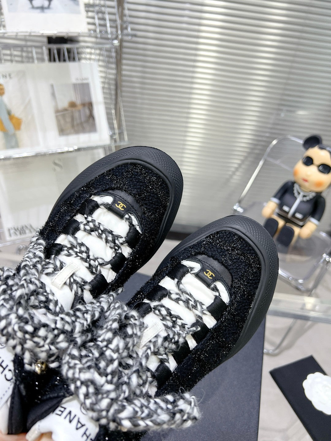 CC CANO ALTO SNEAKER IN BLACK TWEED AND RUBBER、mysite、Cacoeks
