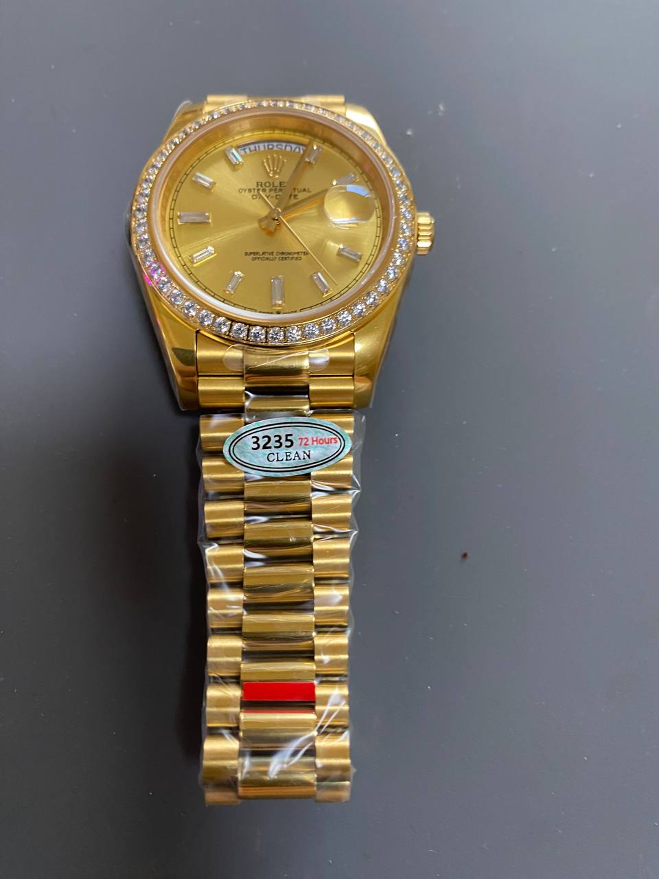 Super Clone 1:1 Rolex Day-Date 228348RBR KW Yellow Gold & Diamonds Champagne Dial-fasswatch