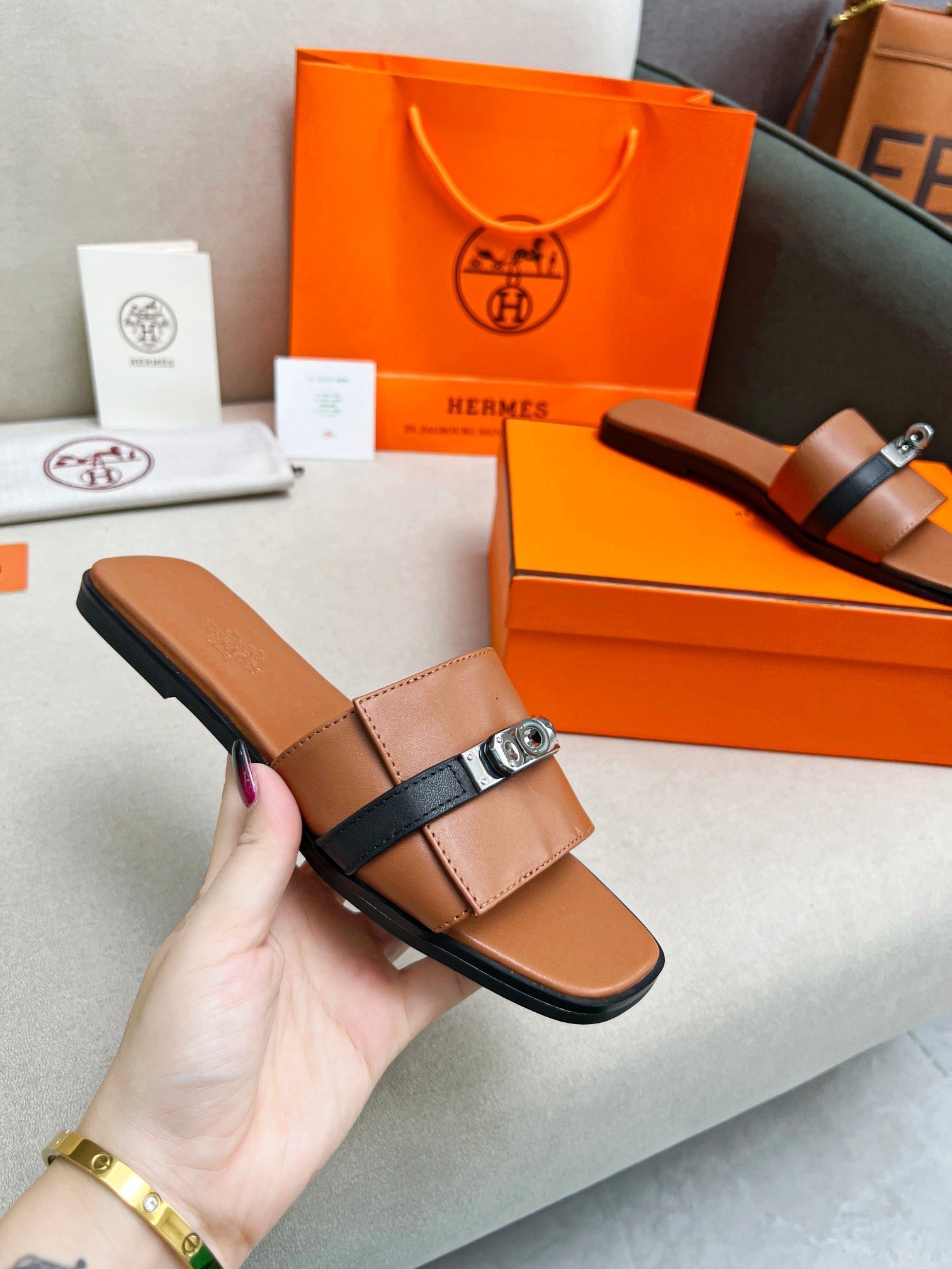 Giulia Sandal Brown Black Calfskin、mysite、Cacoeks