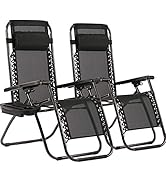 Zero Gravity Chairs Patio Chairs Lawn Lounge Chair Patio Set of 2 with Pillow and Cup Holder Pati...