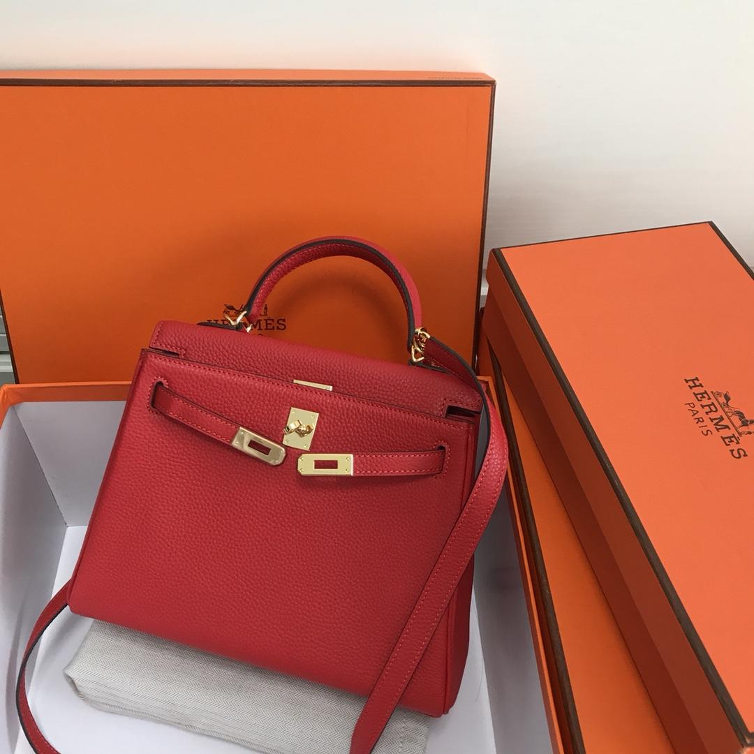 Hermes 25cm Kelly Bag Togo Leather Handbag Red