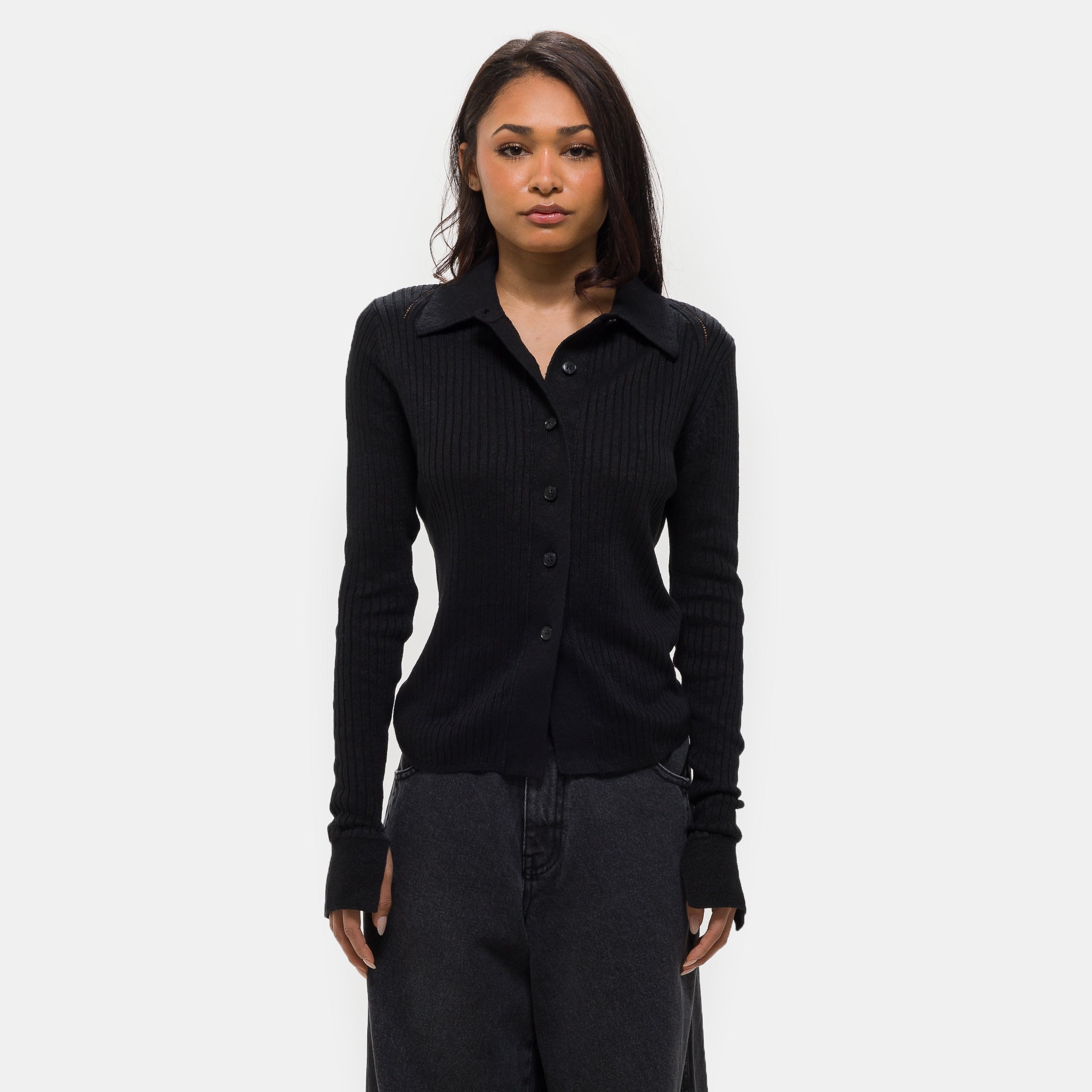 Knitted Rib Shirt in Washed Graphite