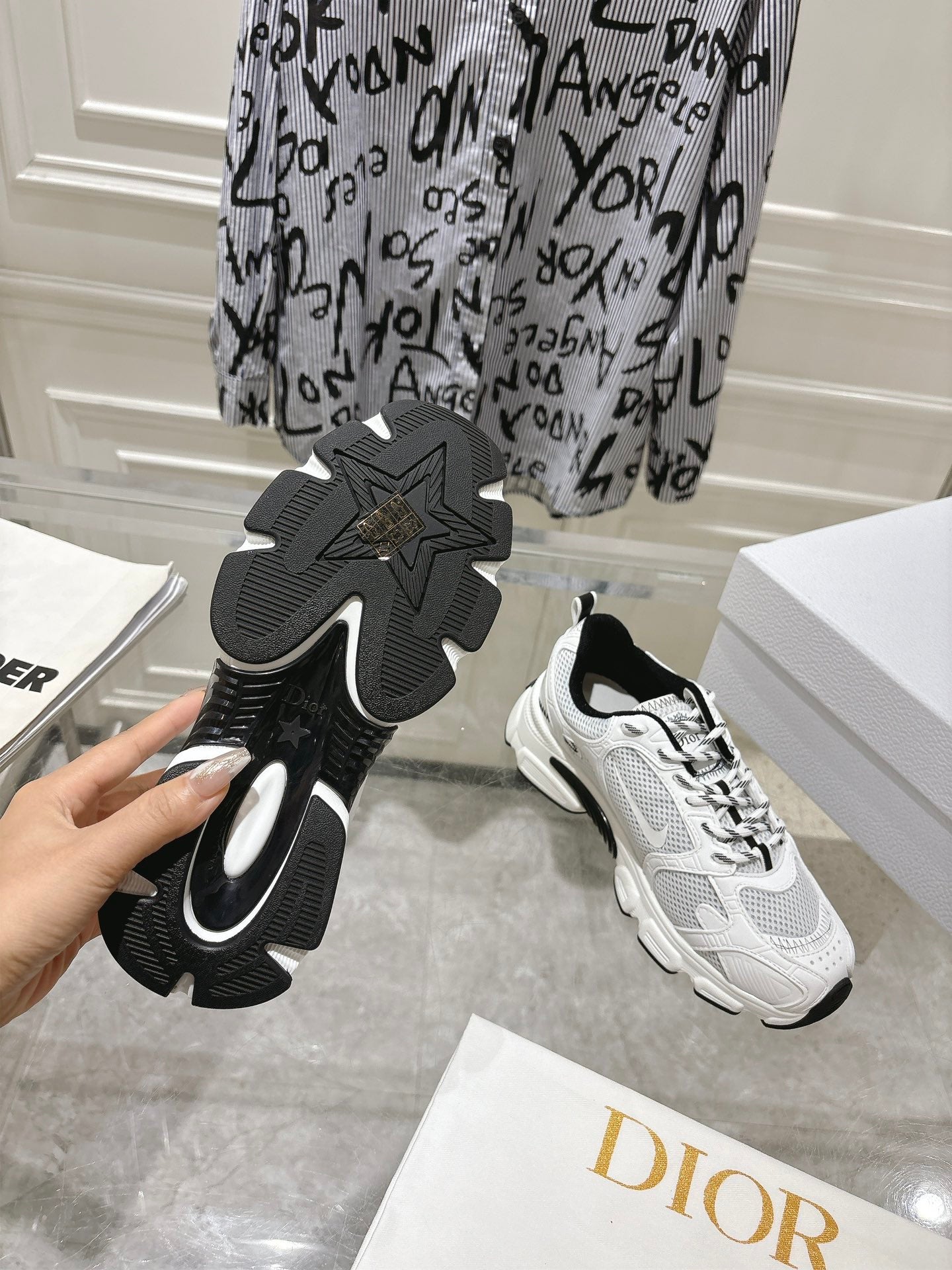 DIOR 25S CHRONO SNEAKER 45MM IN MESH WITH WHITE AND BLACK CALFSKIN、mysite、Cacoeks