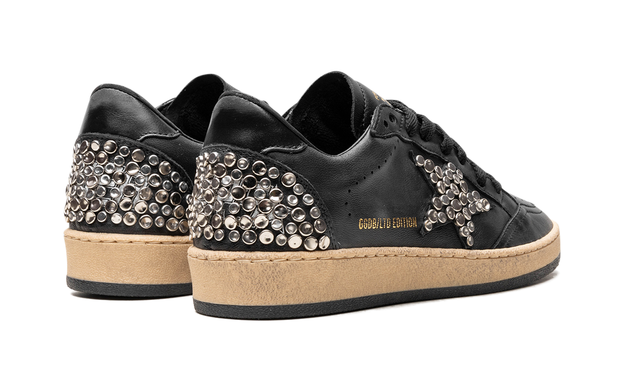 BALL STAR NAPPA UPPER AND SPUR LEATHER STAR SHINY LEATHER HEEL WITH STUDS "BLACK"、mysite、Cacoeks