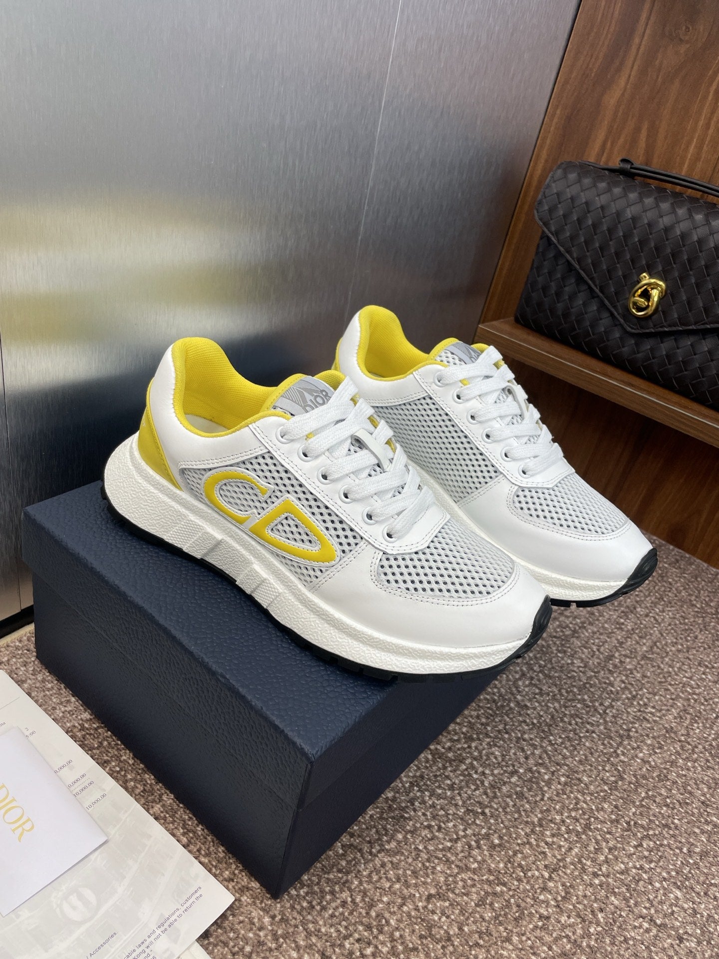 DIOR 25S D-RUN'N COUPLE SNEAKERS IN WHITE YELLOW CALFSKIN AND MESH、mysite、Cacoeks