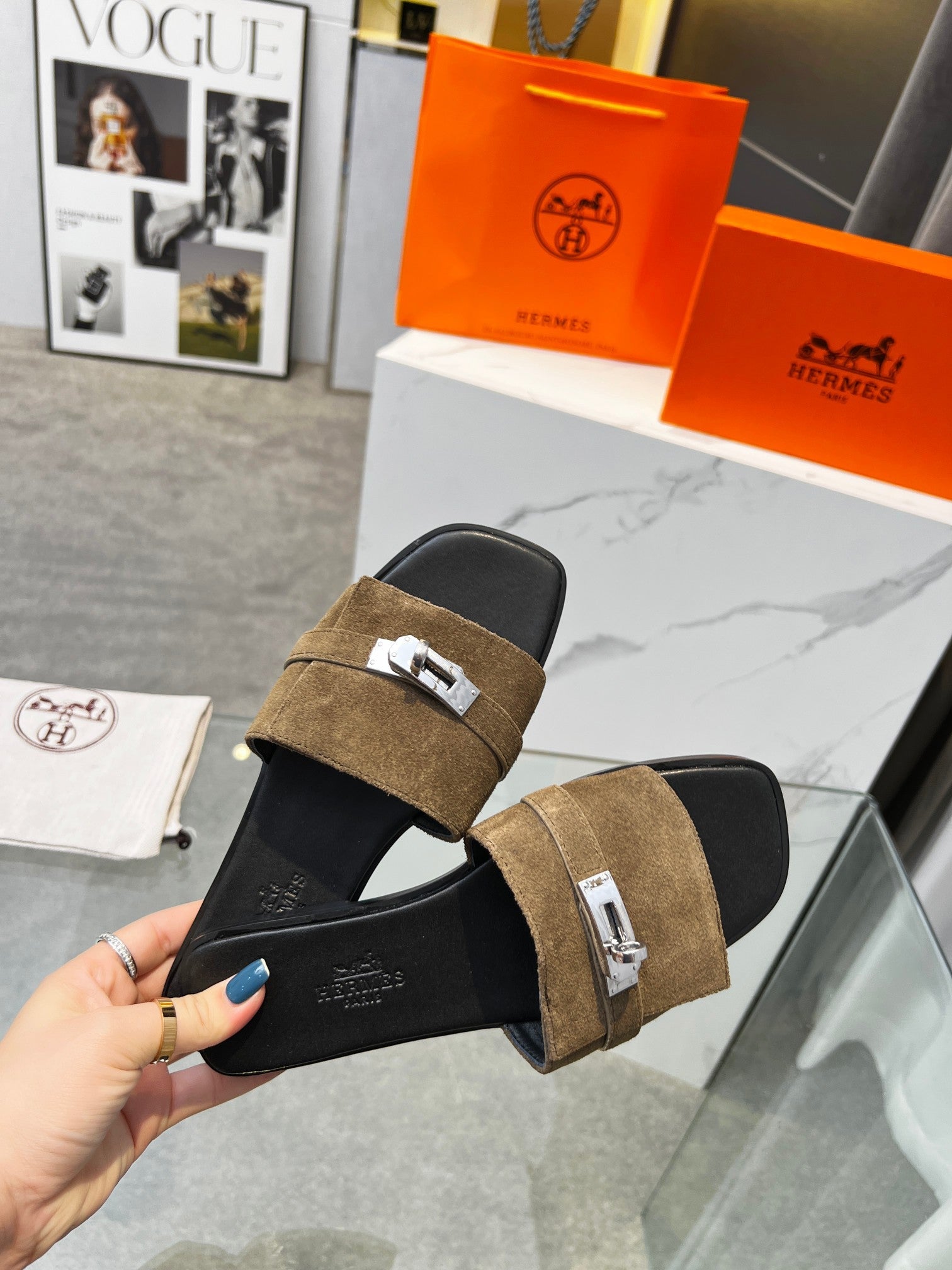 Giulia Sandal Brown Suede Black Calfskin、mysite、Cacoeks