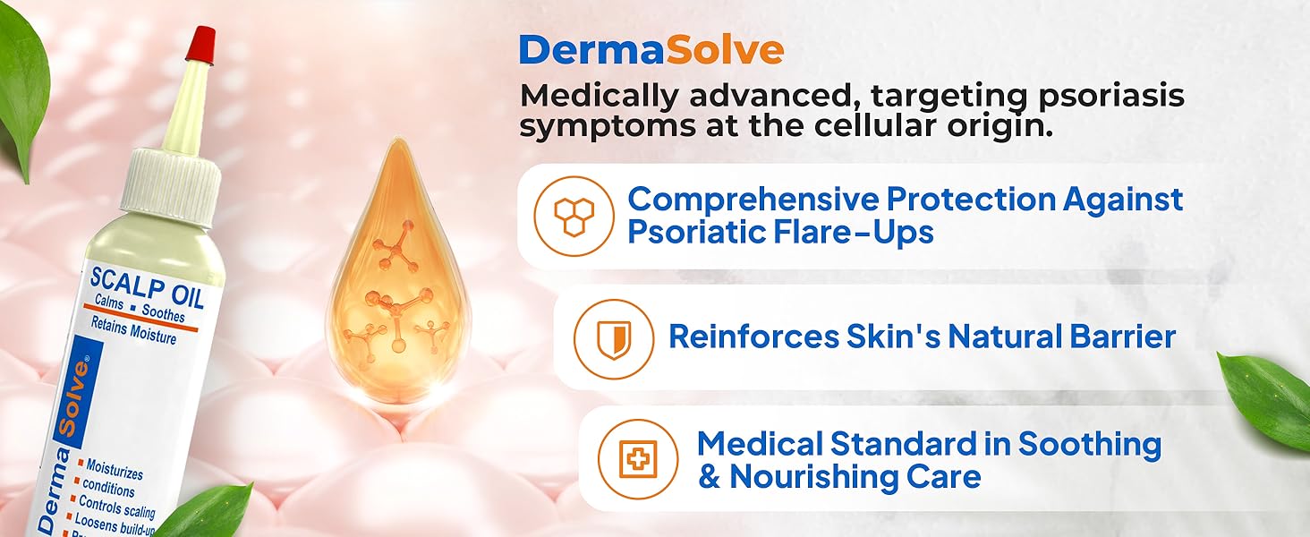 Dermasolve Psoriasis Scalp Oil bottle, symbolizing scalp psoriasis relief