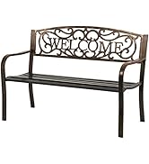 FDW 50" Patio Garden Bench Park Yard Outdoor Furniture Steel Frame Porch Chair
