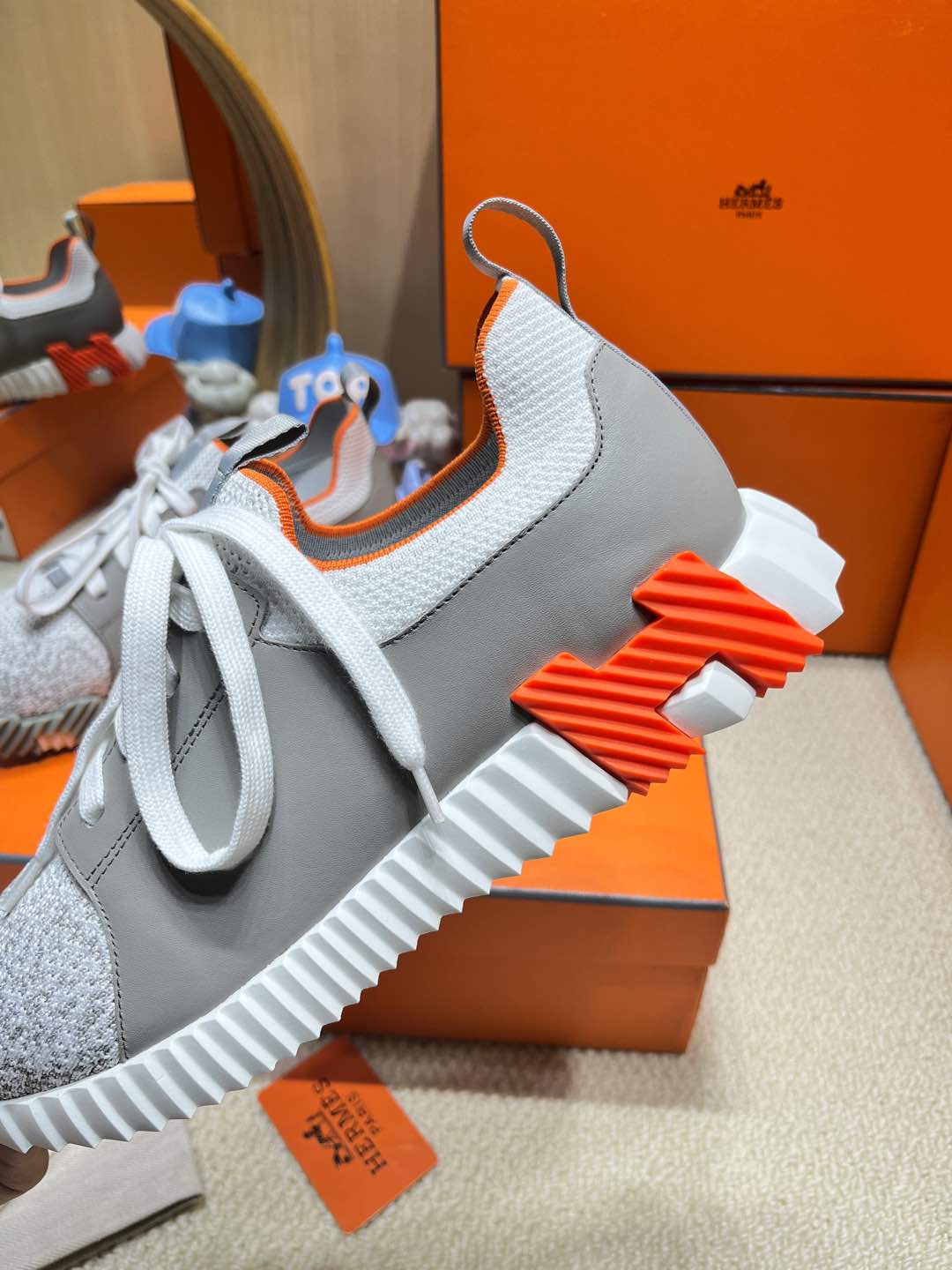 DEPART SLIP-ON SNEAKER IN WHITE MIX MOUSE GRAY KNIT AND CALFSKIN、mysite、Cacoeks